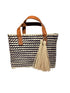 Bolso de mano rayada negro crudo